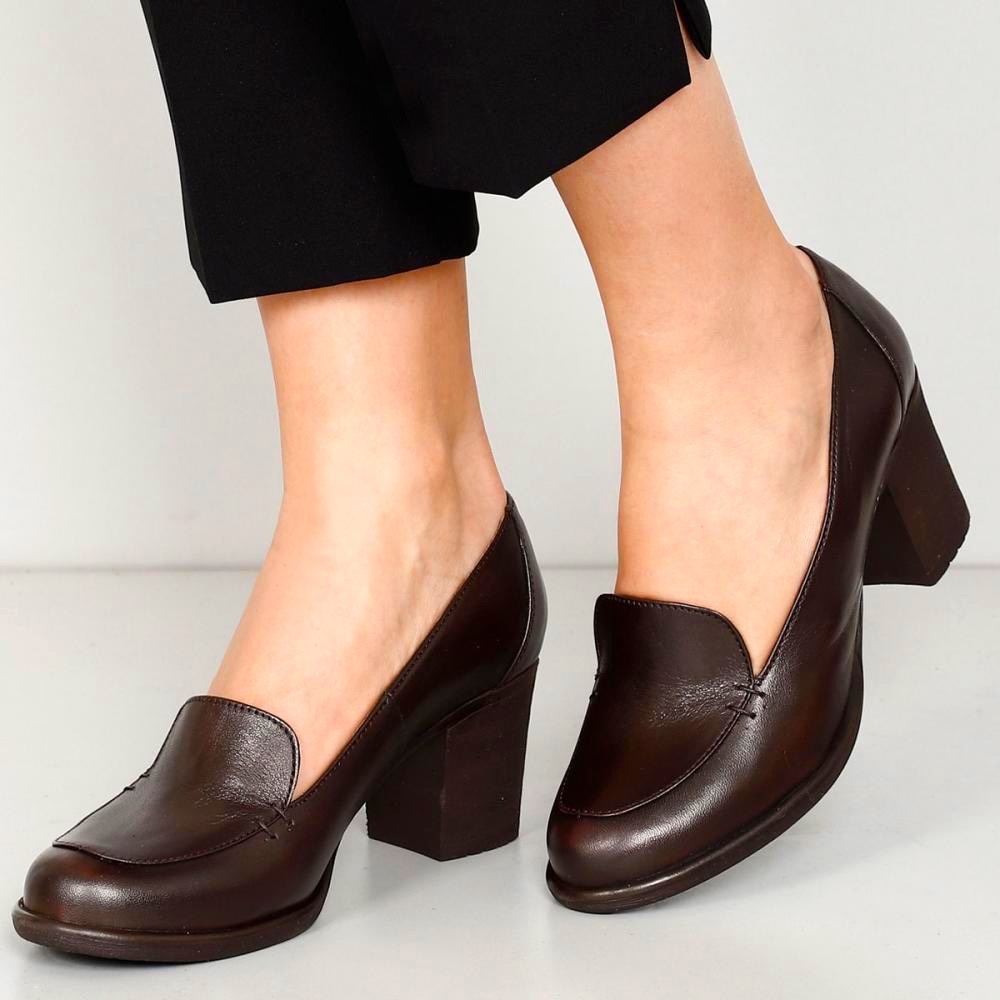 NINE WEST VINTAGE Dark Brown Leather Chunky Block Heels Y2K Loafer Pumps sz 9.5